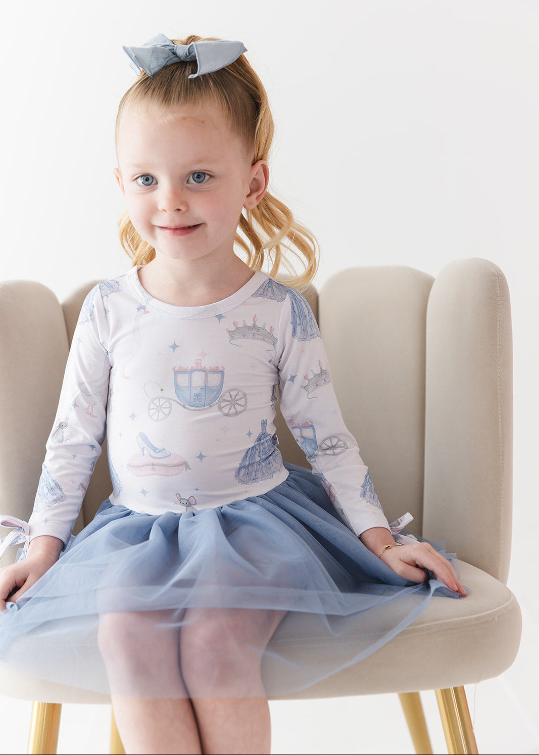 Bamboo tulle dress with bodysuit underneath. Print is vintage Disney Cinderella.