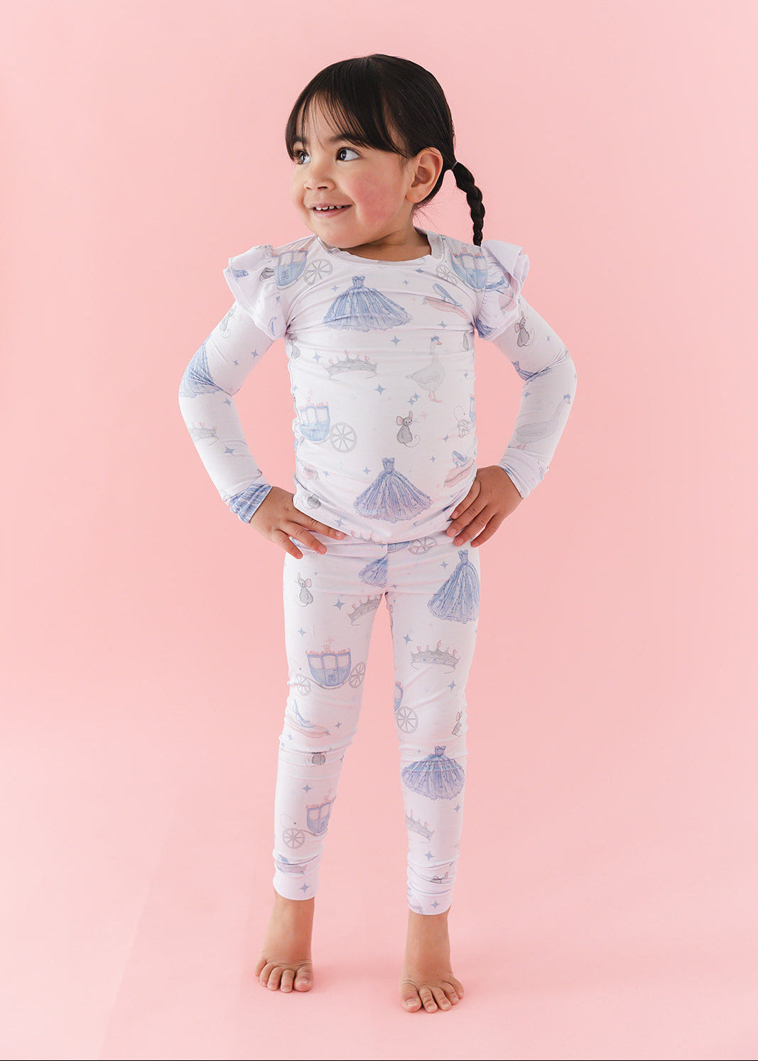 Bamboo Pajama Set for little girls or toddler girls. With vintage Disney Cinderella print.