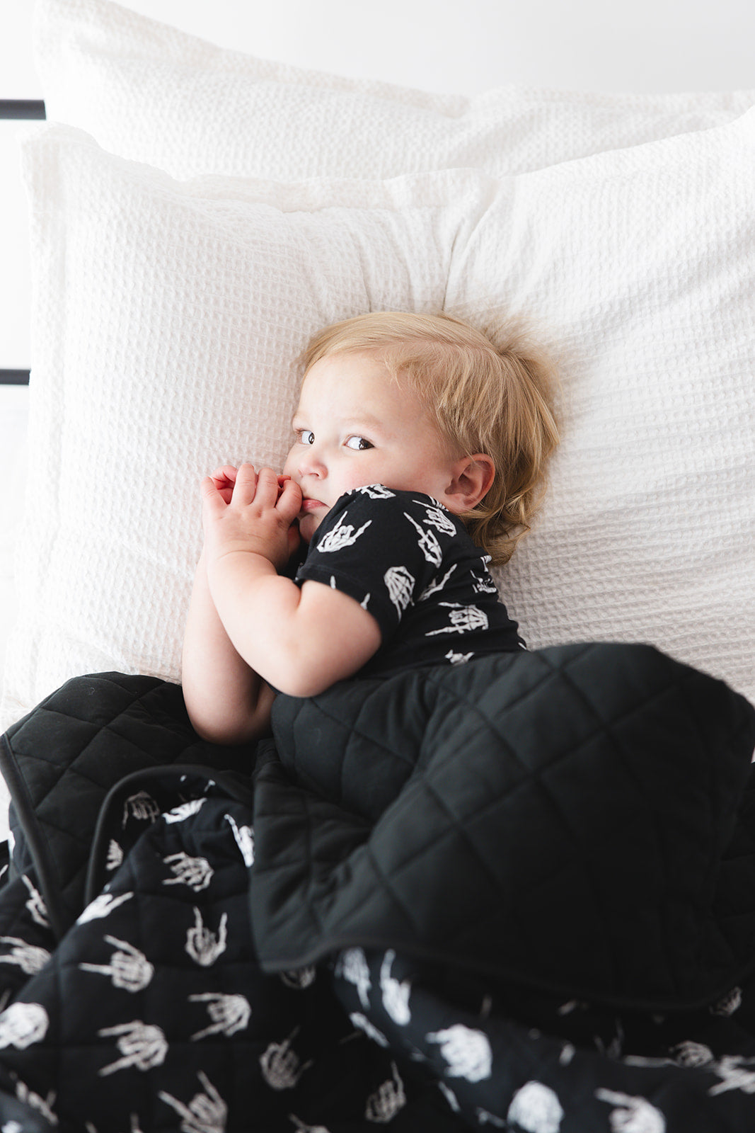 Rock N' Roll Skeleton bamboo quilted blanket with 3.0 TOG filling.