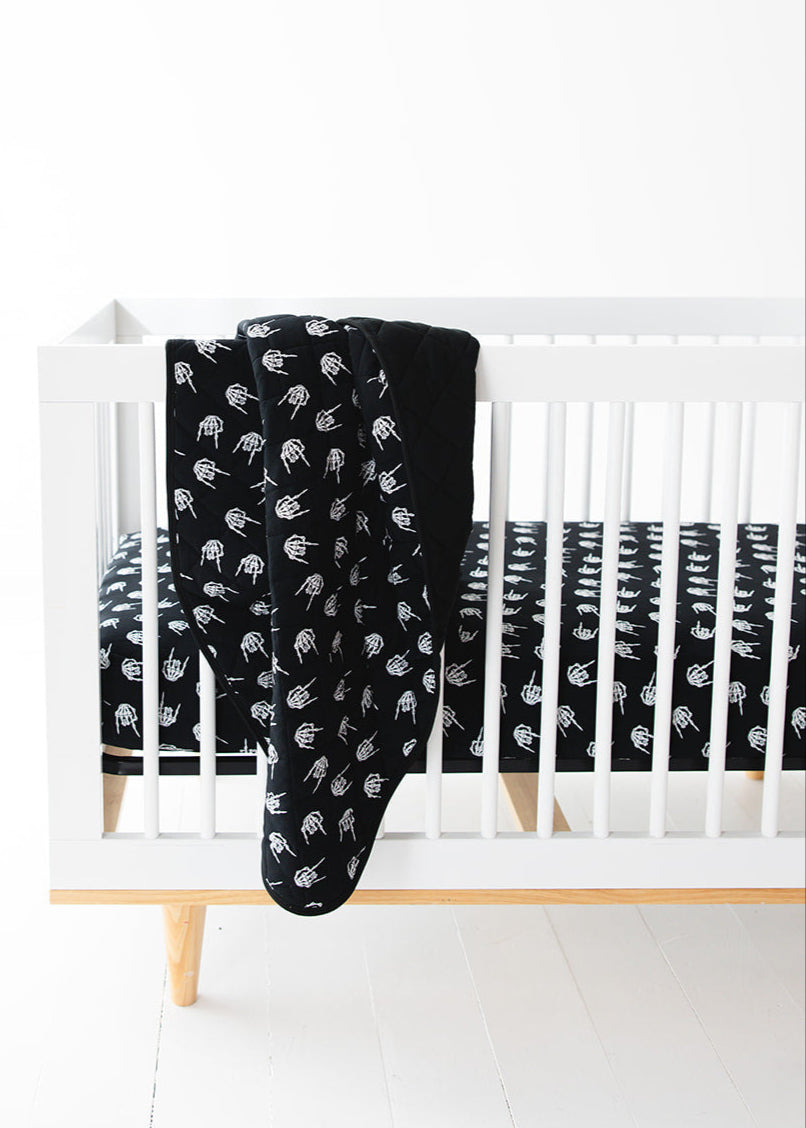 Rock N' Roll Skeleton bamboo quilted blanket with 3.0 TOG filling.