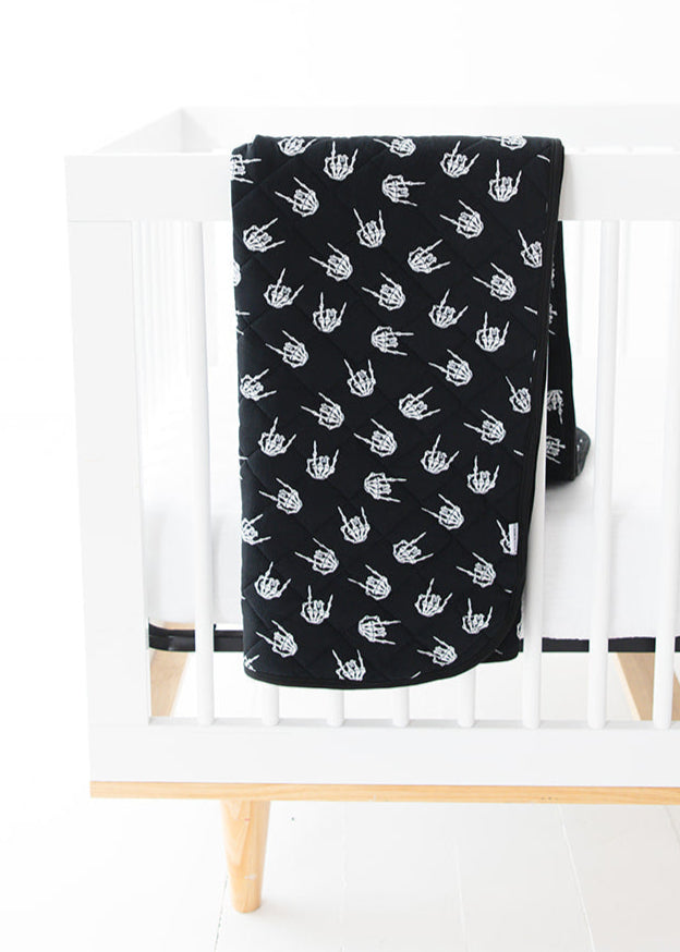 Rock N' Roll Skeleton bamboo quilted blanket with 3.0 TOG filling.