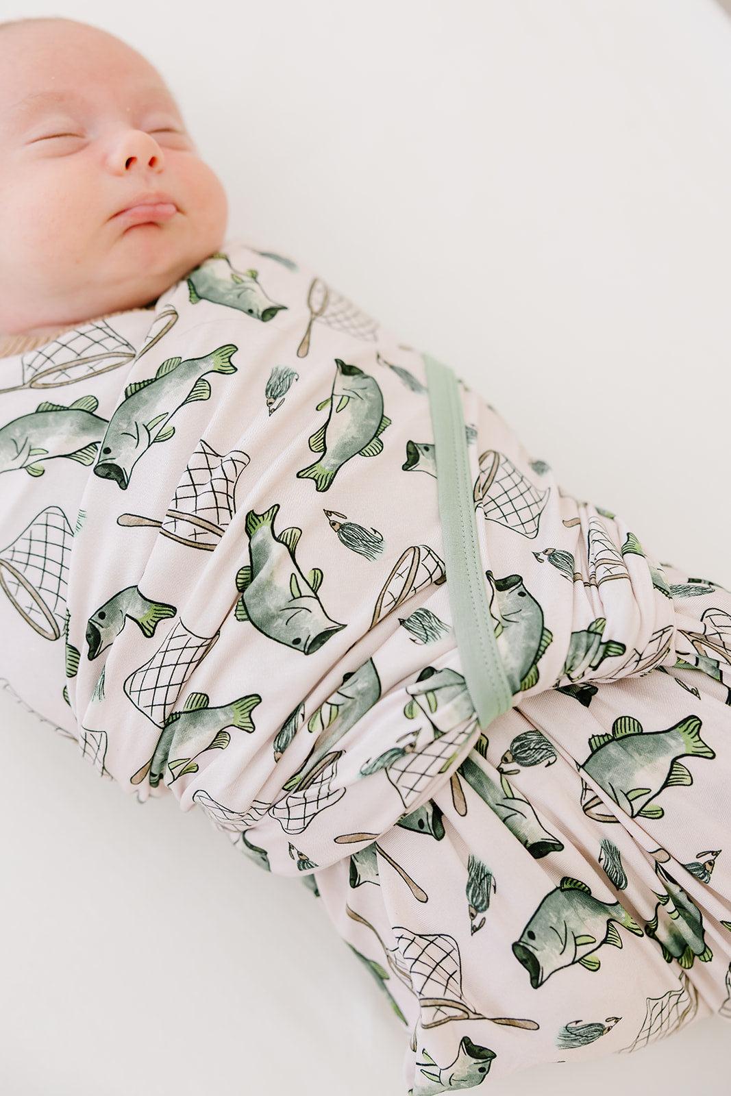Fishing bamboo swaddle for newborn babies.