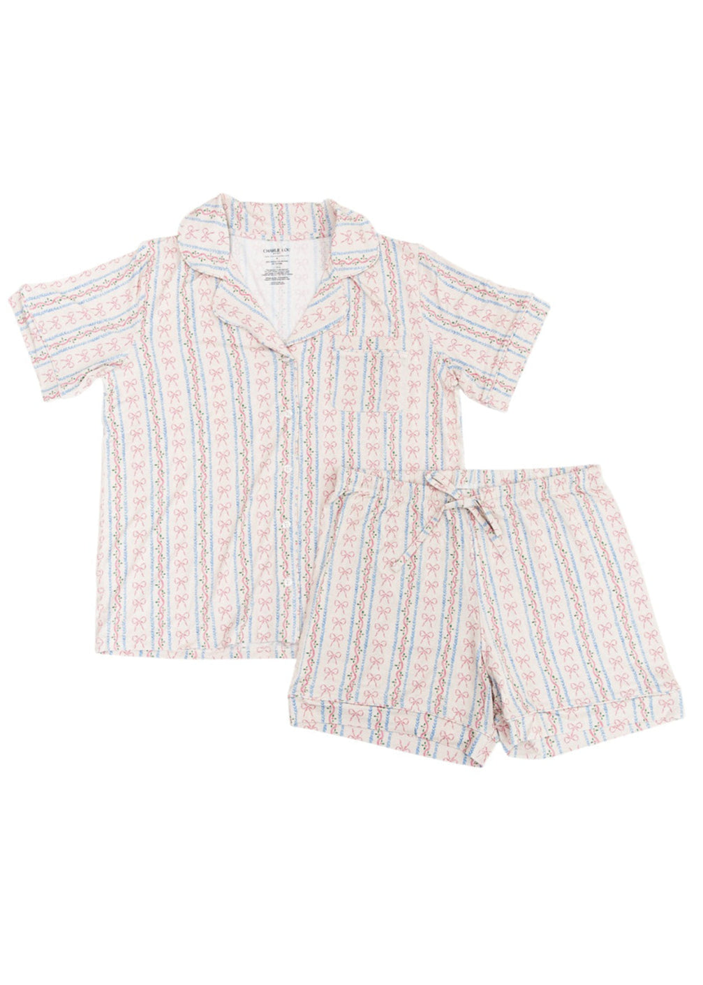 Vintage and dainty floral bow bamboo notch collar women's pajama set. Matching mommy and me.