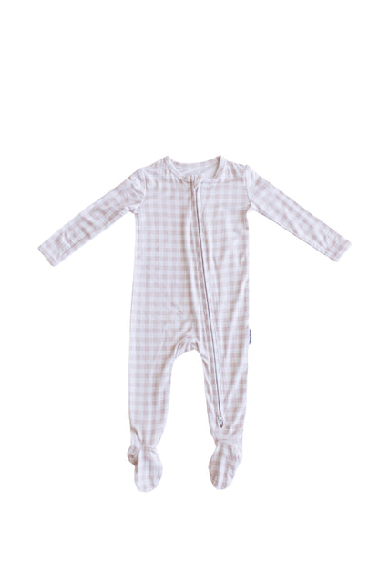 Gingham Bamboo Double Zip Footie