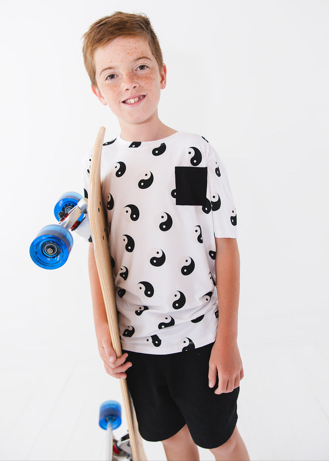 Bamboo t-shirt featuring a yin & yang print for baby, toddler and little boys.