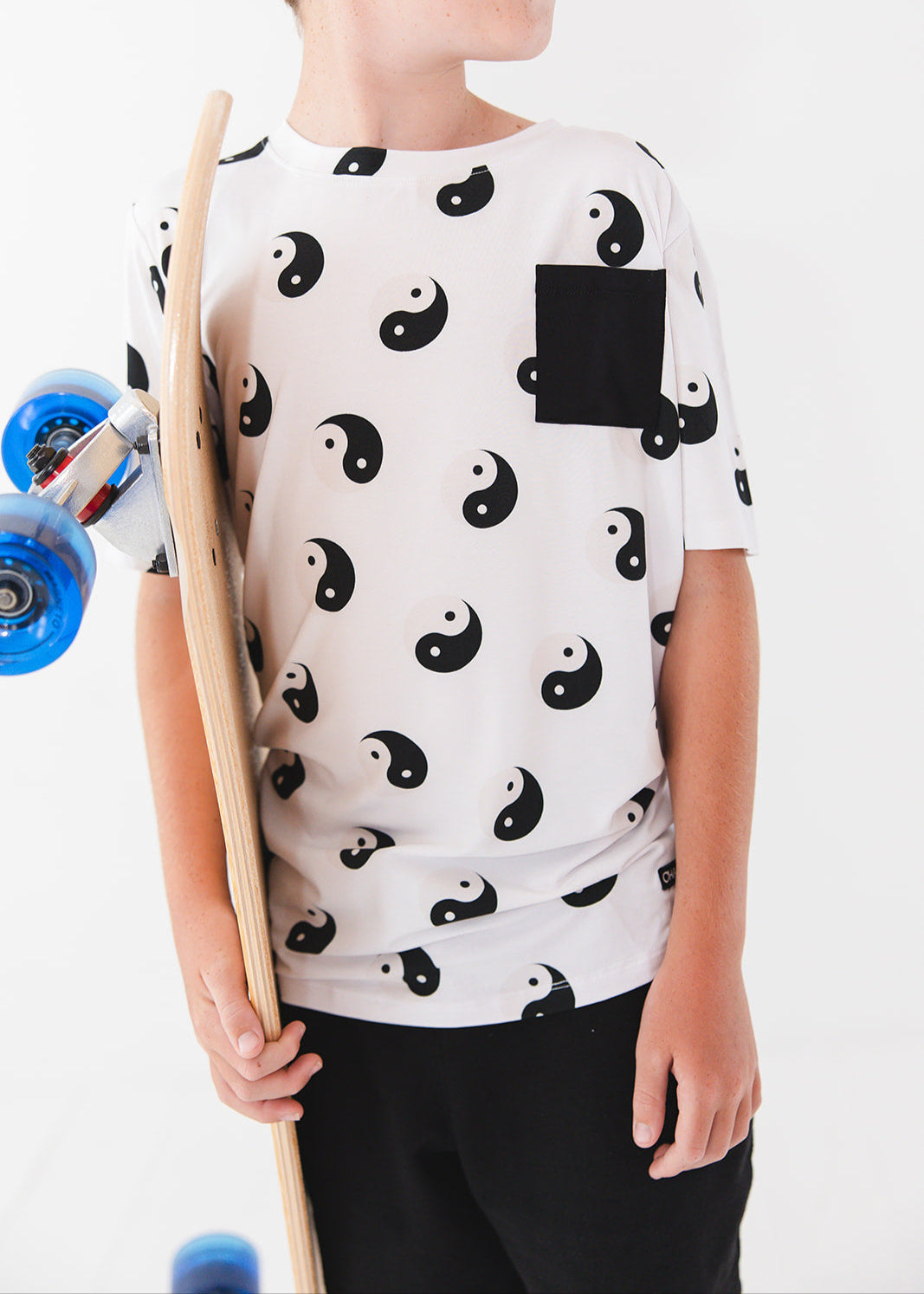 Bamboo t-shirt featuring a yin & yang print for baby, toddler and little boys.