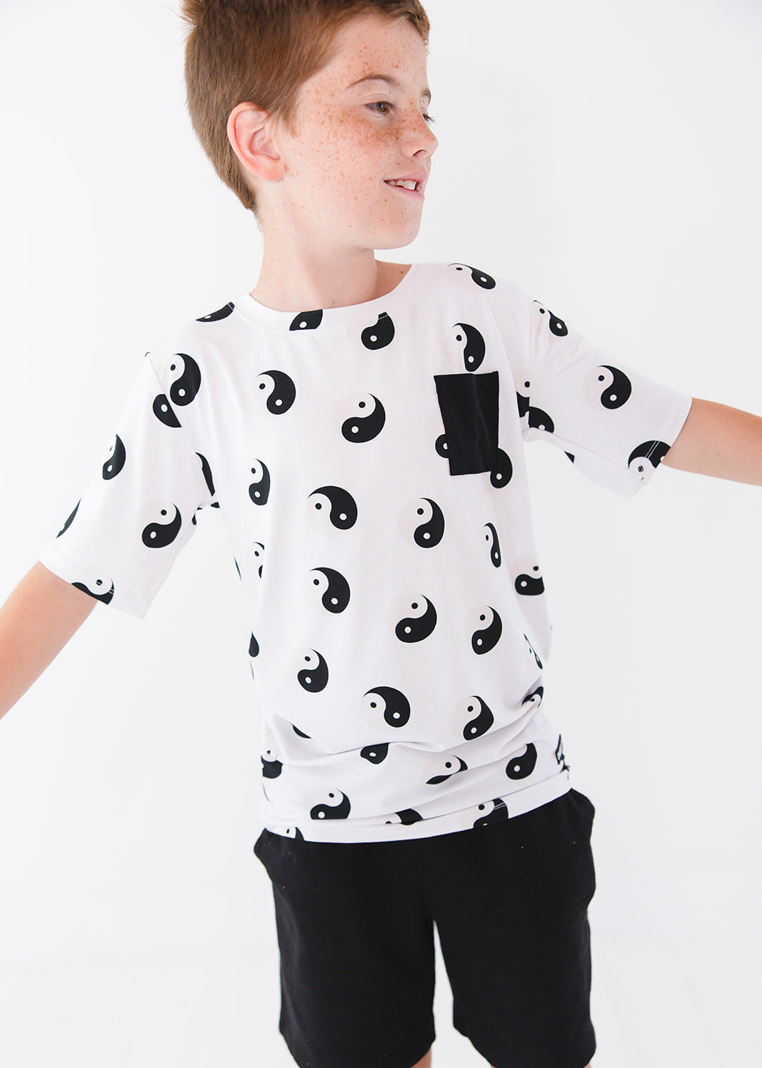 Bamboo t-shirt featuring a yin & yang print for baby, toddler and little boys.