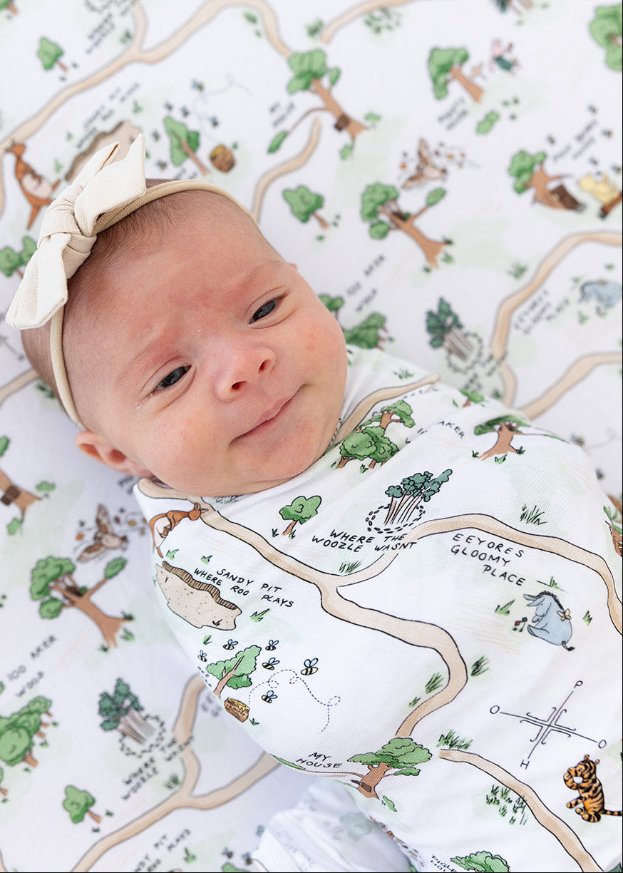 Winnie the Pooh Hundred Acre Wood bamboo swaddle.