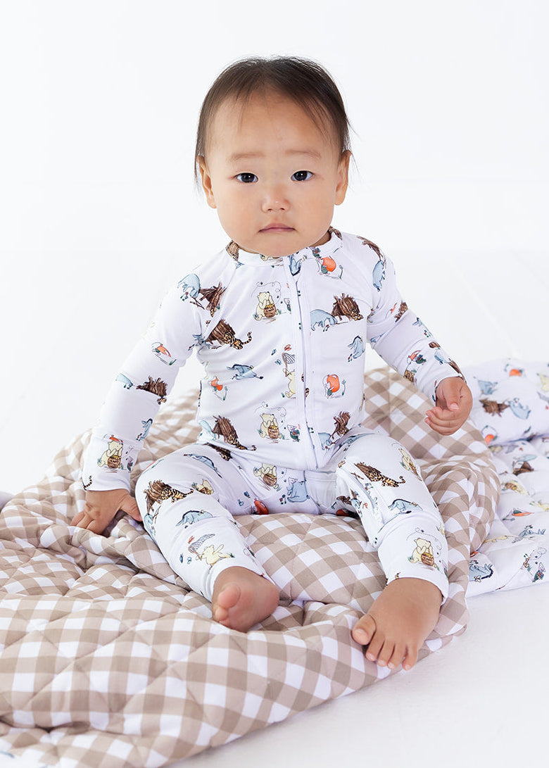 Winnie the Pooh bamboo convertible zippy romper for Fall.