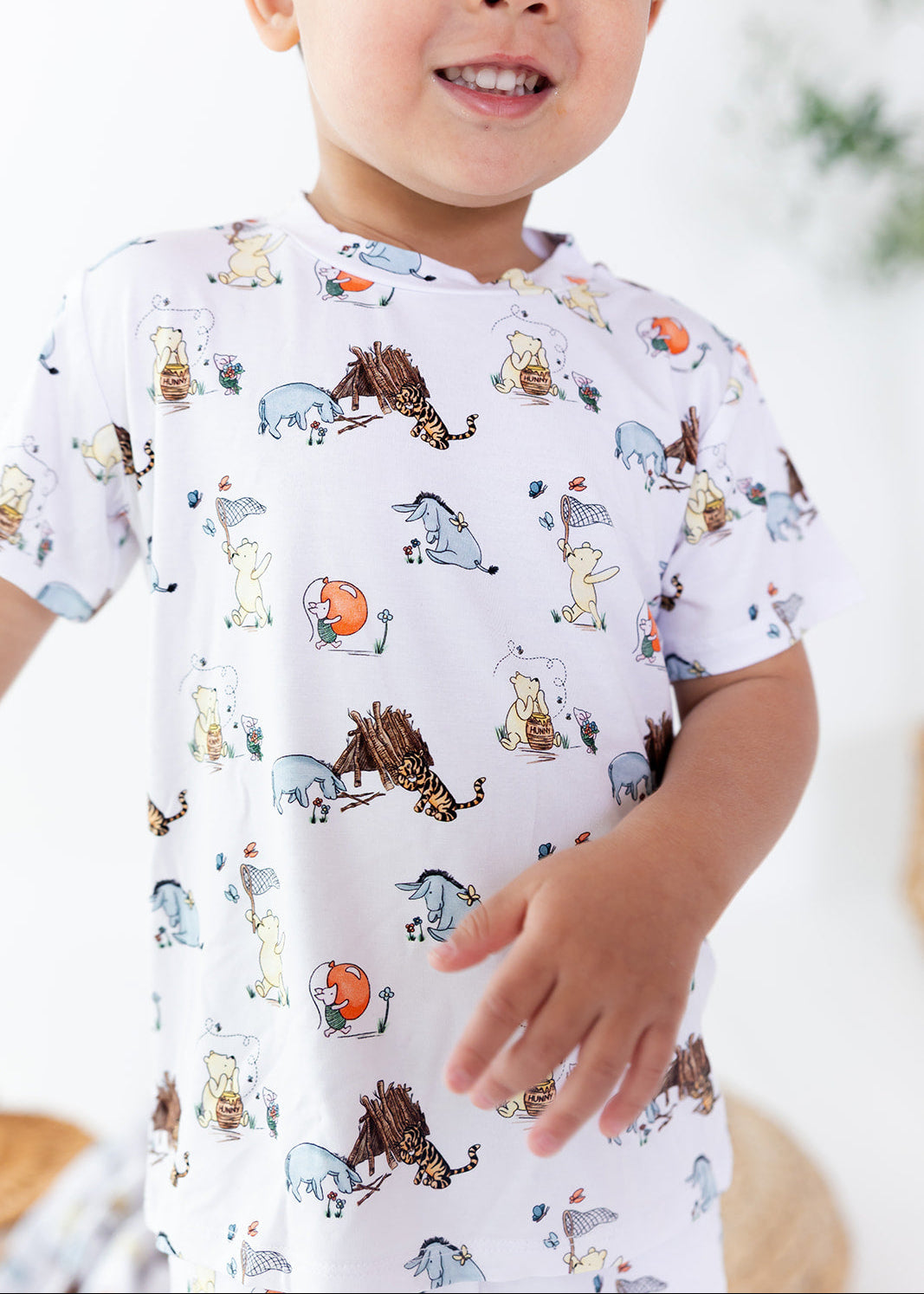 Winnie the Pooh shorts and shirt set made from bamboo for little boys.