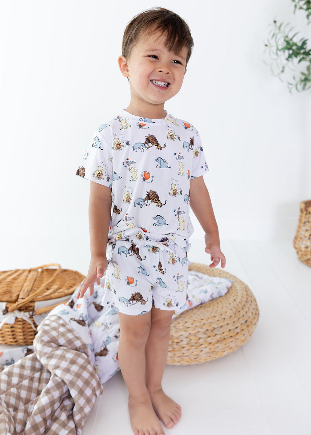 Winnie the Pooh shorts and shirt set made from bamboo for little boys.