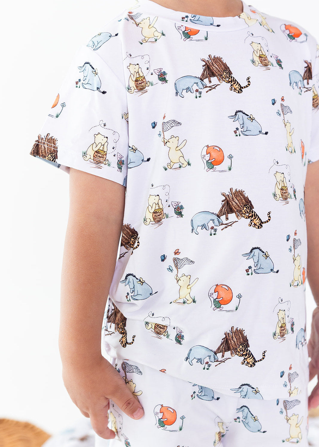 Winnie the Pooh shorts and shirt set made from bamboo for little boys.