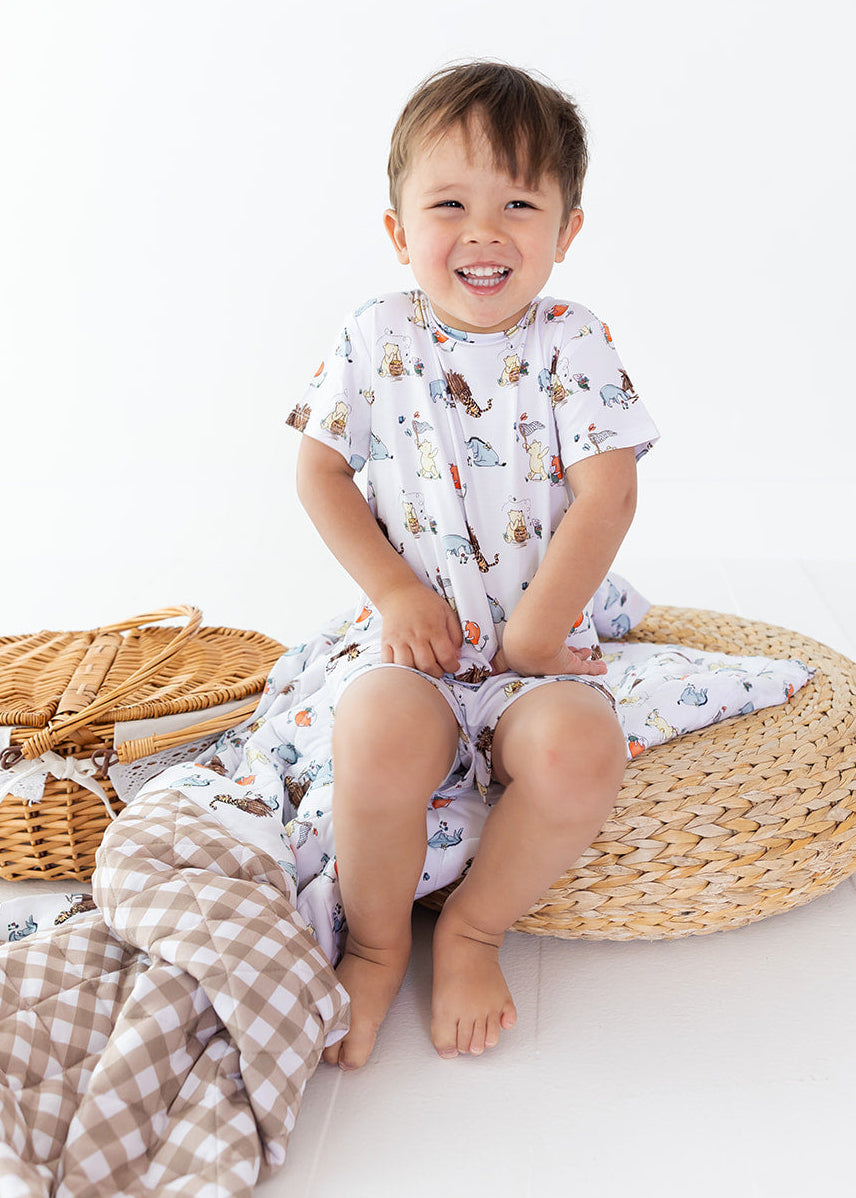 Winnie the Pooh shorts and shirt set made from bamboo for little boys.