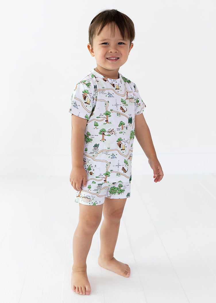Winnie the Pooh Hundred Acre Wood bamboo shorts and shirt set.