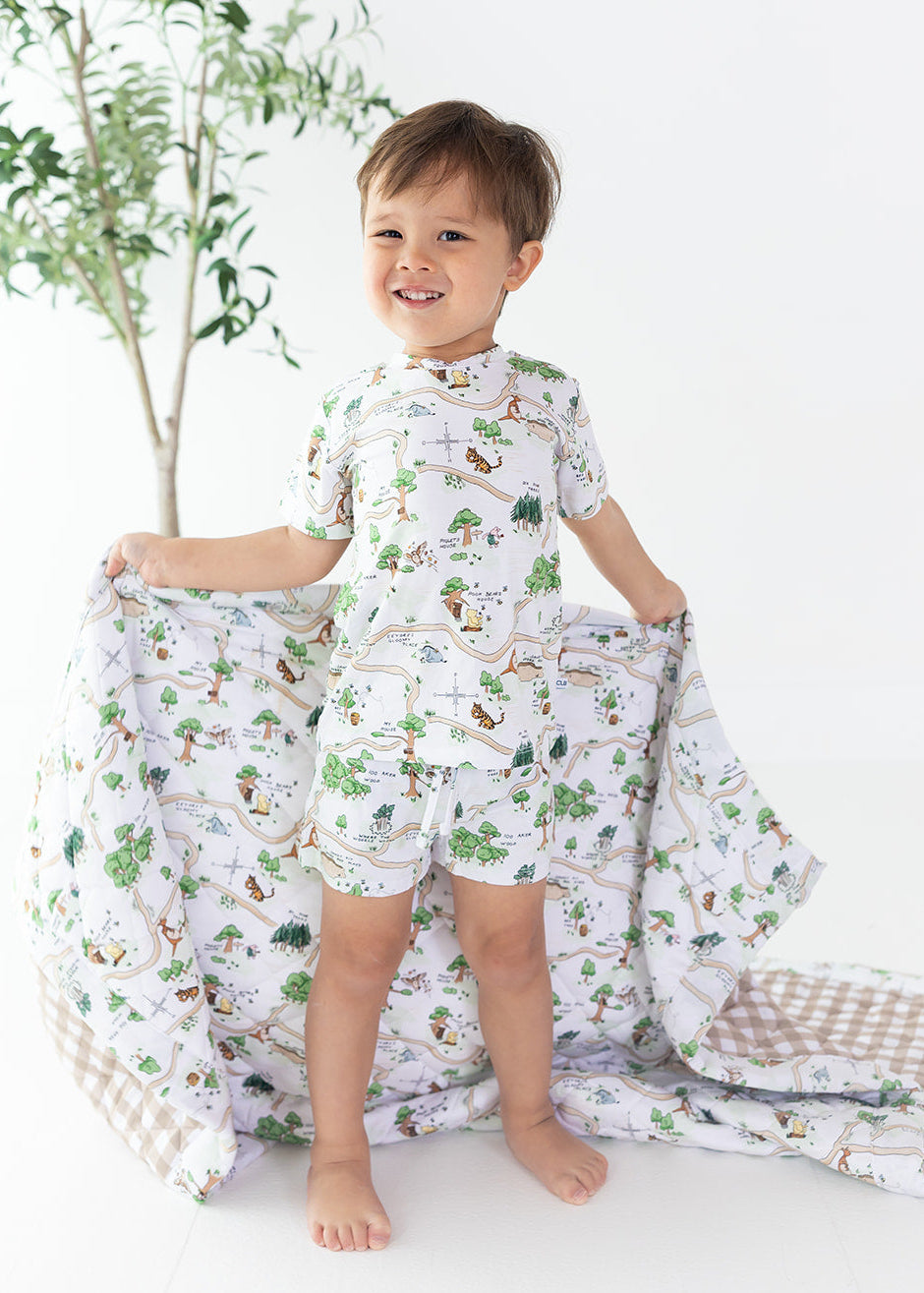 Winnie the Pooh Hundred Acre Wood bamboo shorts and shirt set.