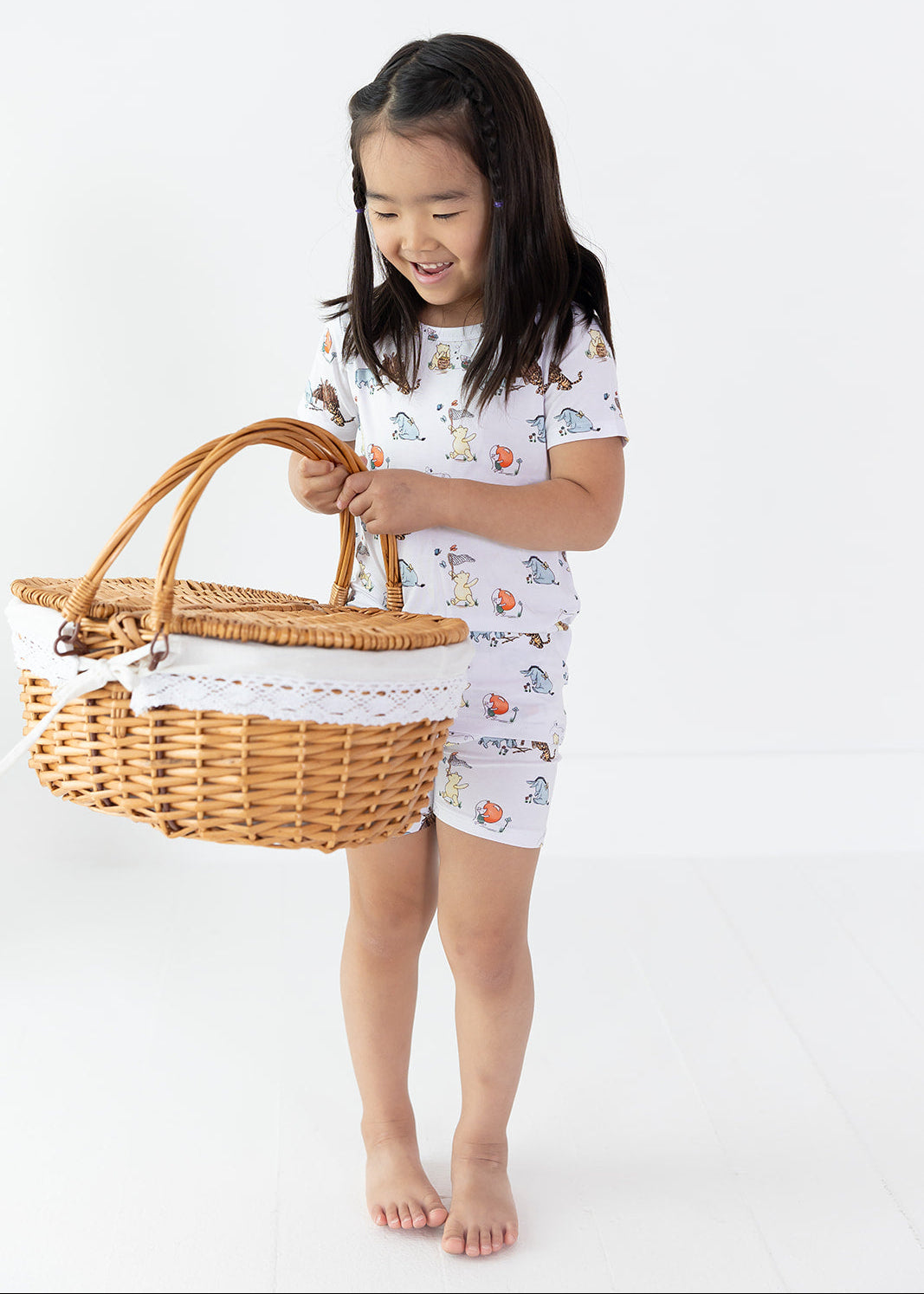 Winnie the Pooh bamboo biker shorts and shirt set for little girls.