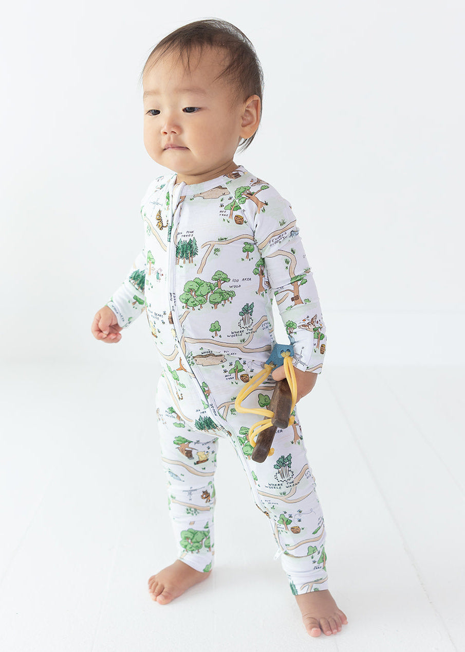 Winnie the Pooh Hundred Acre Wood convertible zippy romper.