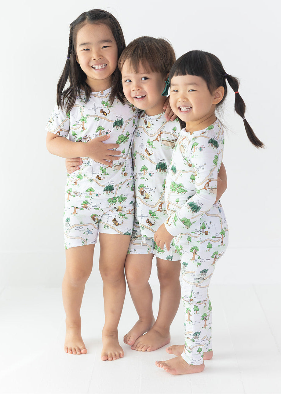 Winnie the Pooh Hundred Acre Wood bamboo shorts and shirt set.