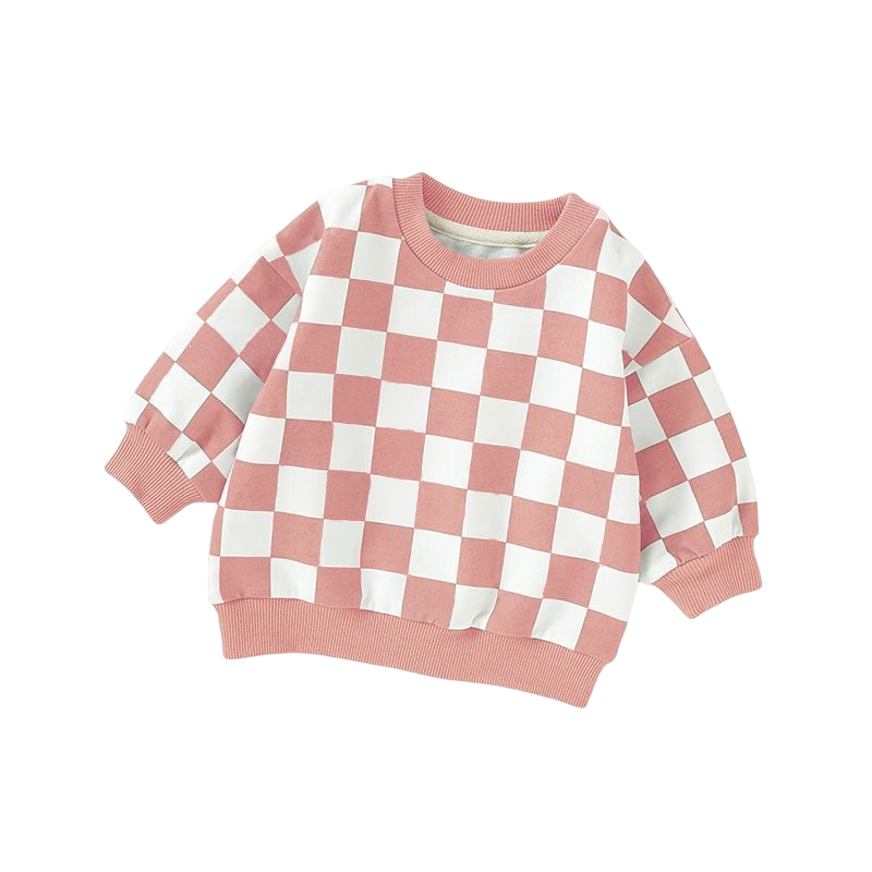 Organic Cotton Sweatshirt | Pink Checkered