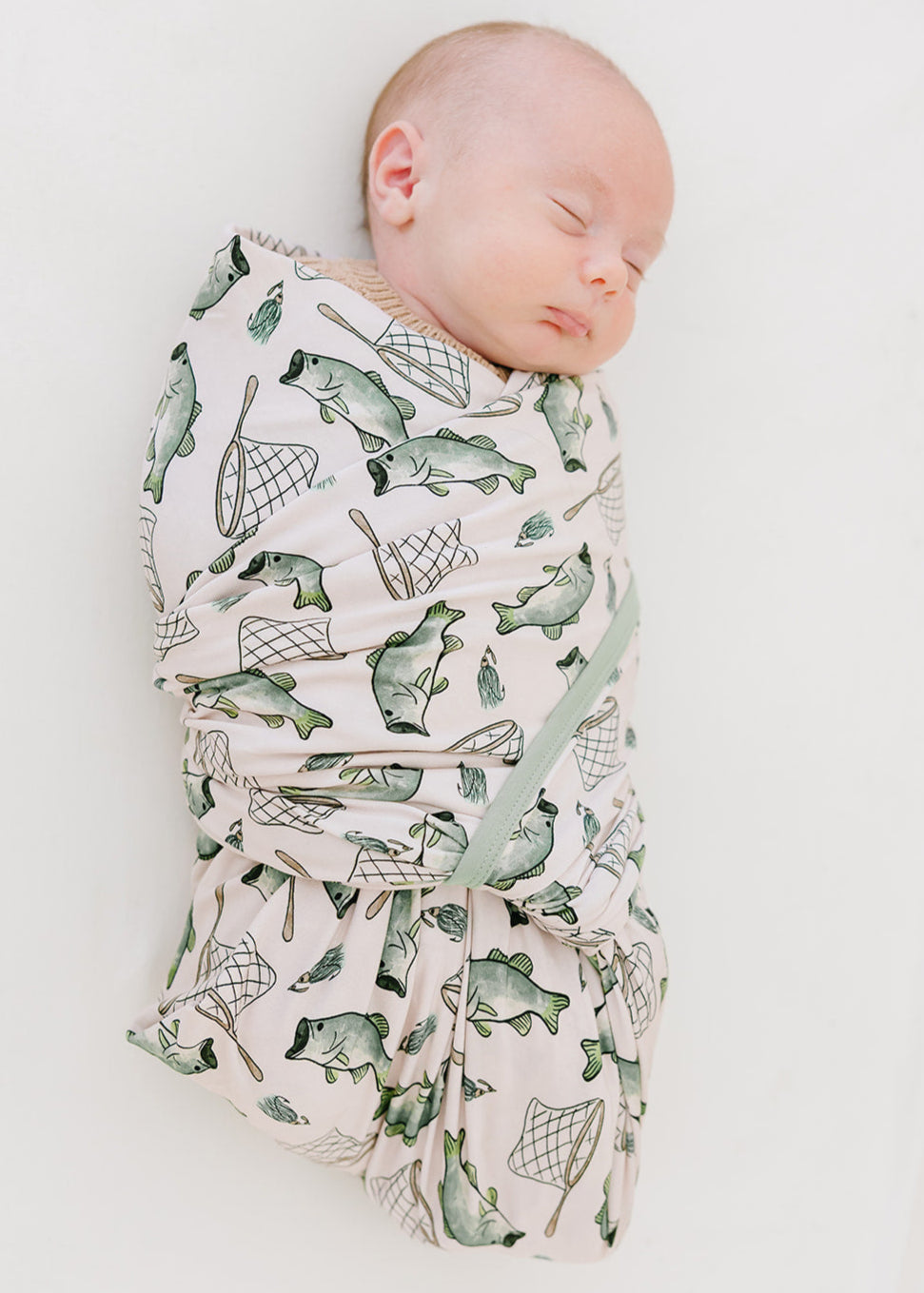 Fishing bamboo swaddle for newborn babies.