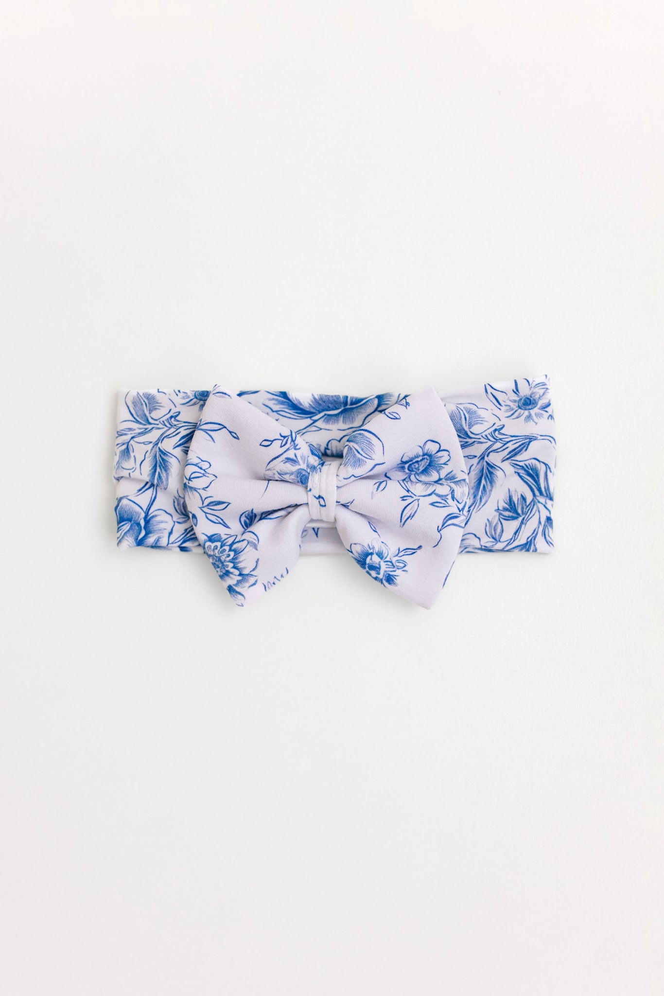 blue toile bamboo bow for baby girls