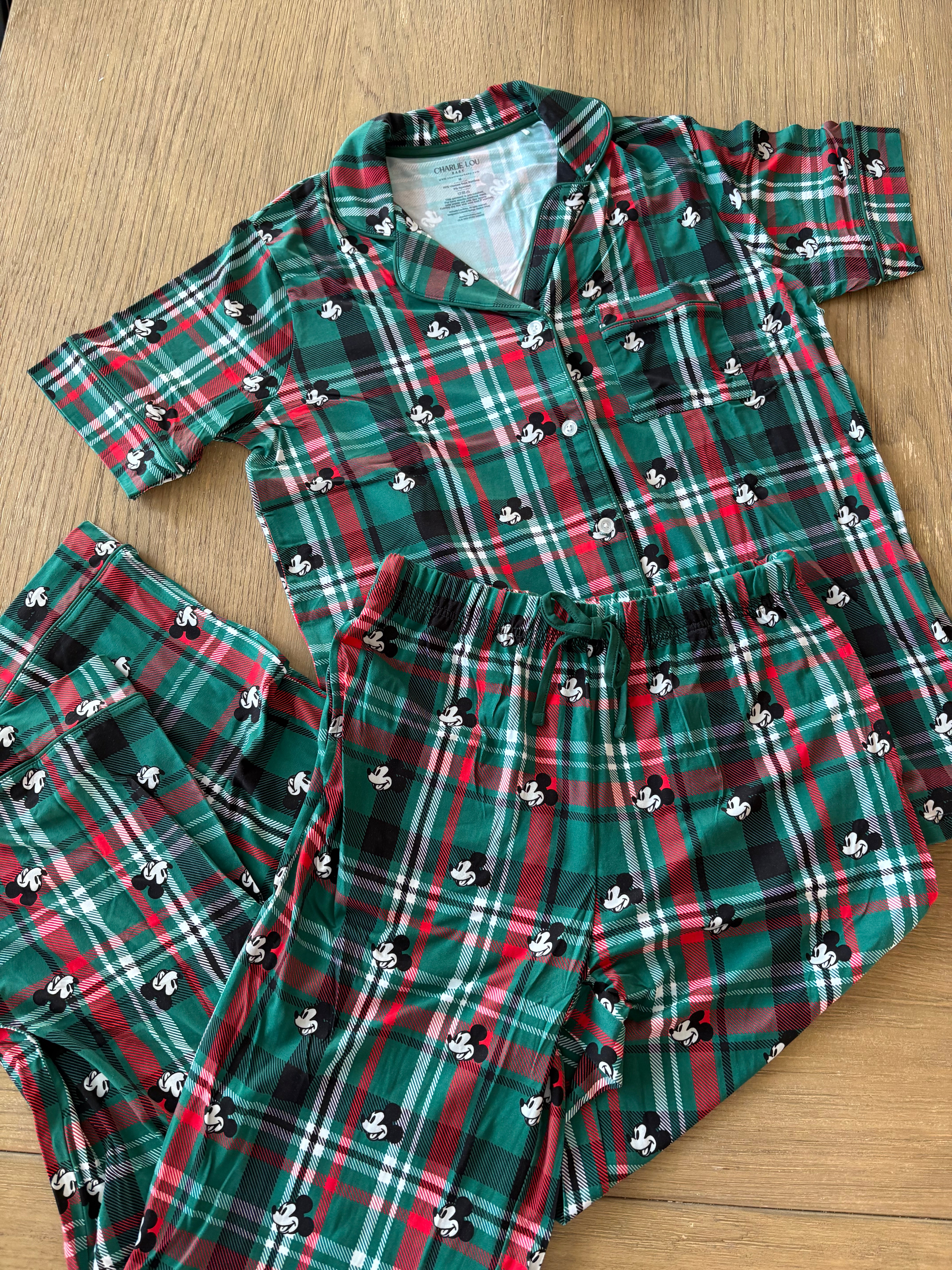 Women's Notch Collar Bamboo Pajama Set | Tartan Steamboat Willie
