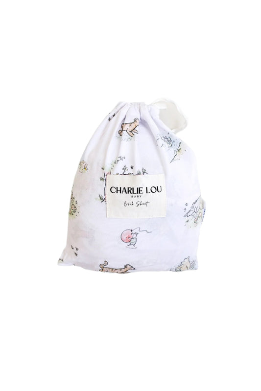 Winnie the Pooh vintage crib sheet in bamboo fabric for baby and toddler boys and girls.