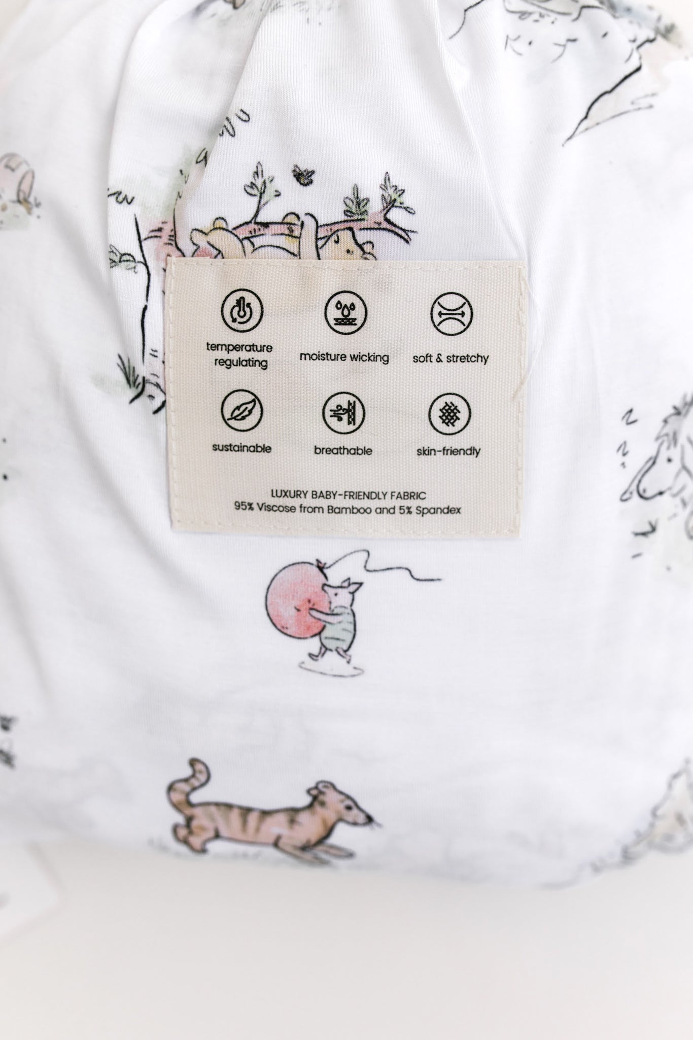 Winnie the Pooh vintage crib sheet in bamboo fabric for baby and toddler boys and girls.