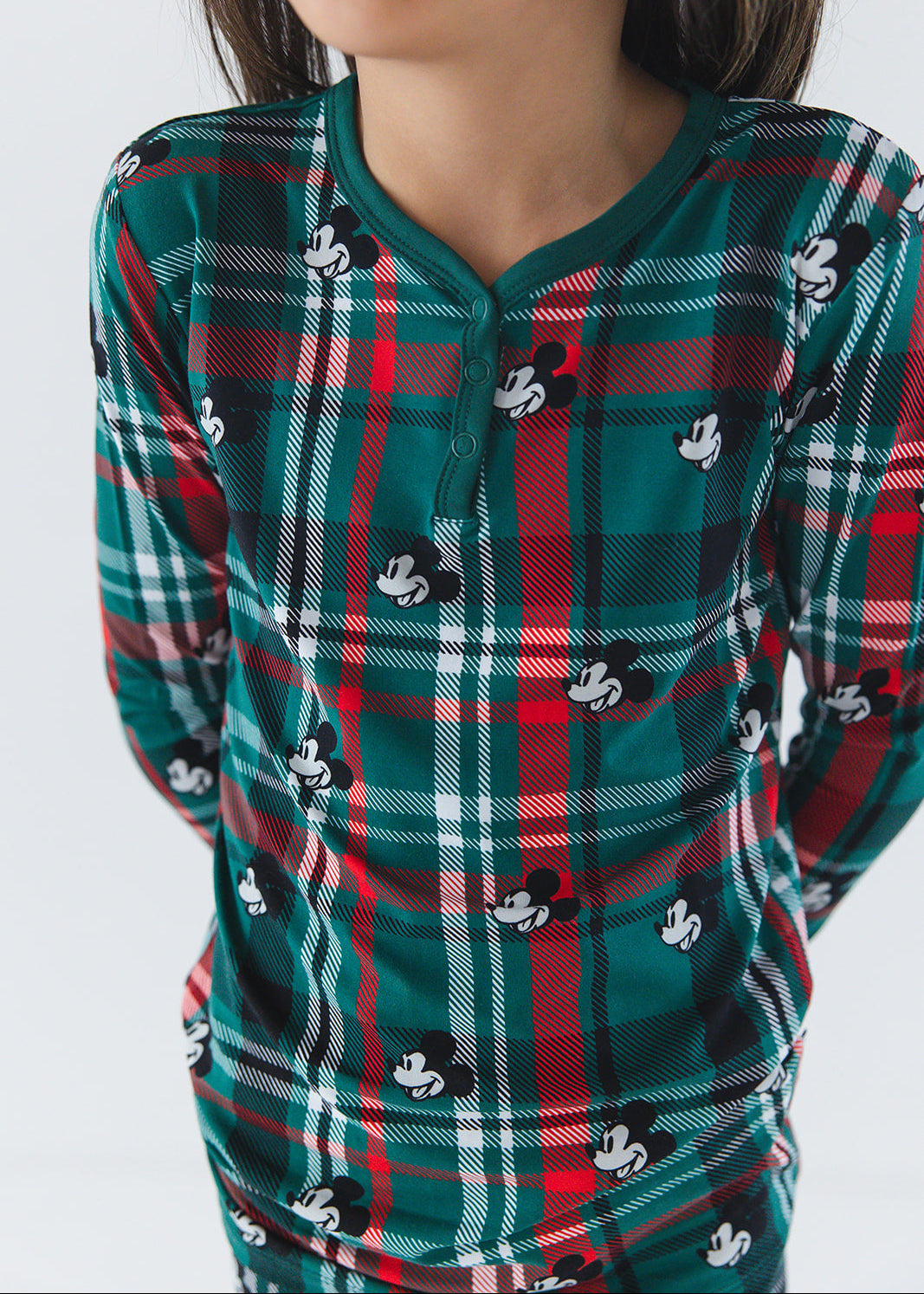 Bamboo Christmas Mickey Disney Pajamas with family matching for toddlers in green and red tartan.