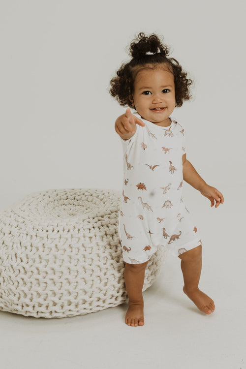 Neutral Dinosaurs Bamboo Shortie Romper