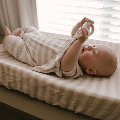 Striped 100% cotton Muslin Changing Pad Cover for nursery room for boys and girls.